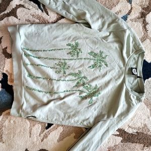 Woman Palm tree Sequin Crew Neck